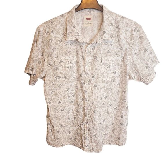 Levi's Strauss & Co. Floral Button Up Shirt White Beige Summer‎ XXL 2XL Western - Picture 1 of 6